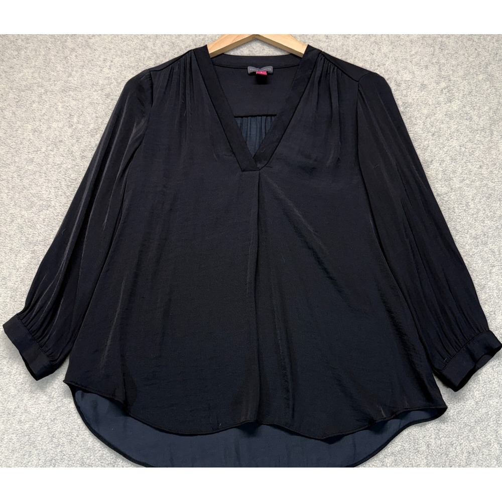 Vince Camuto Womens Blouse Top Black 3/4 Sleeve V-Neck Comfort Stretch Relaxed S